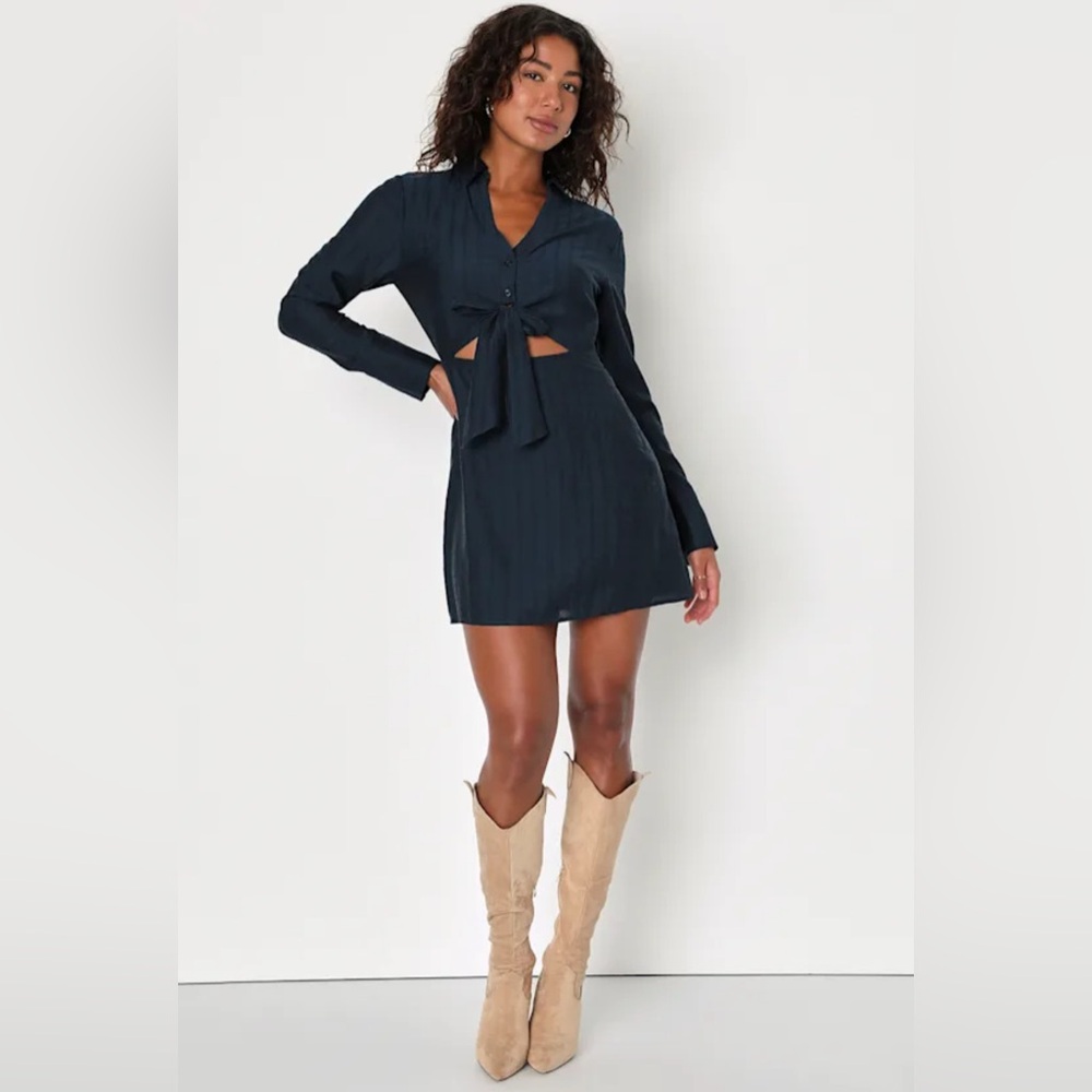 Lulu's Navy Long-Sleeve Cut-Out Dress